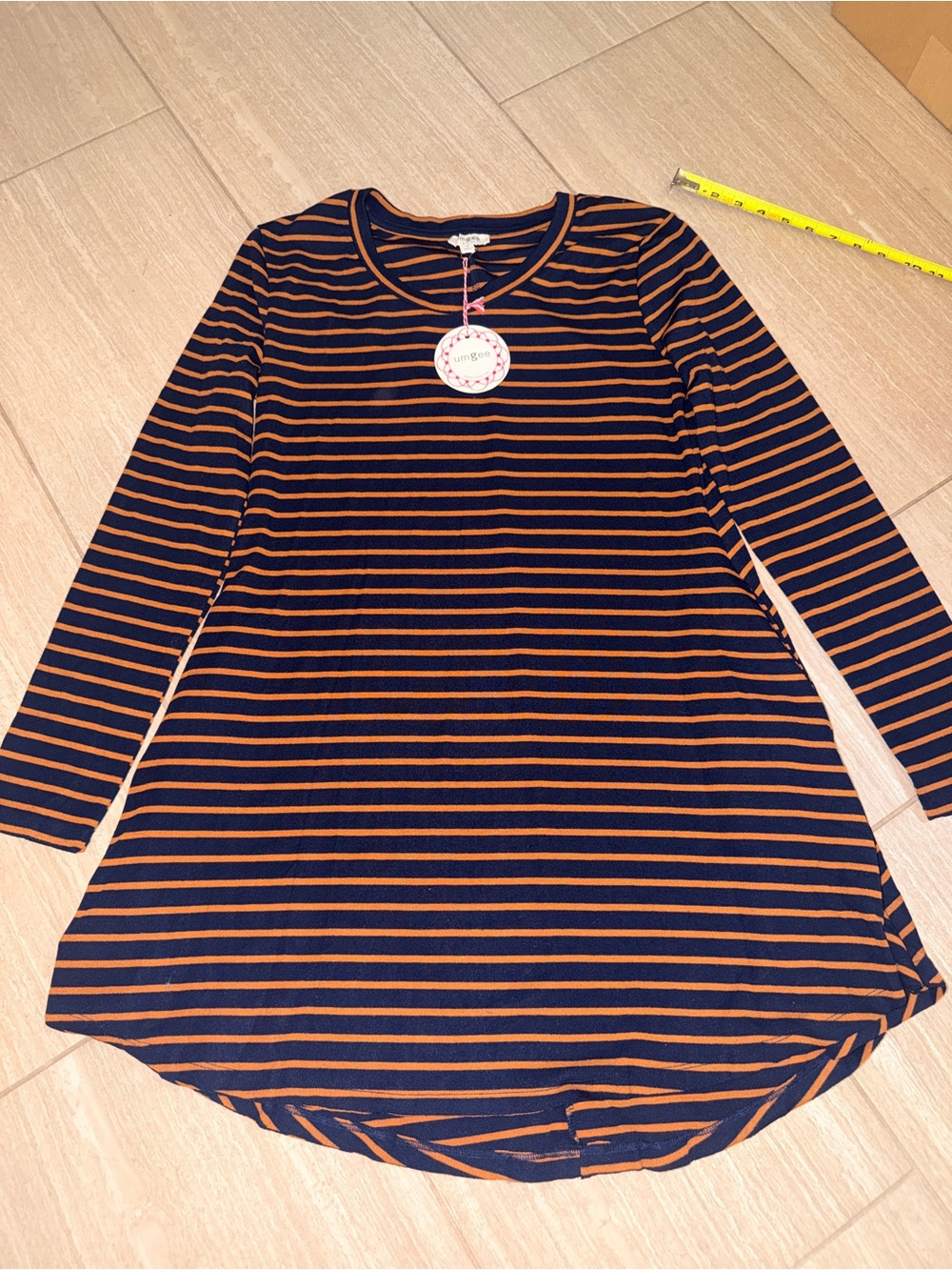 Umgee Navy and Orange Striped Long Sleeve Tee